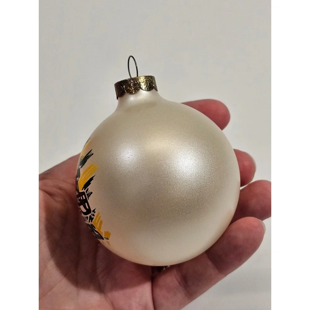 Green Bay Packers NFL Glass Ball Christmas Ornament Helmet Logo Cream Green Gold